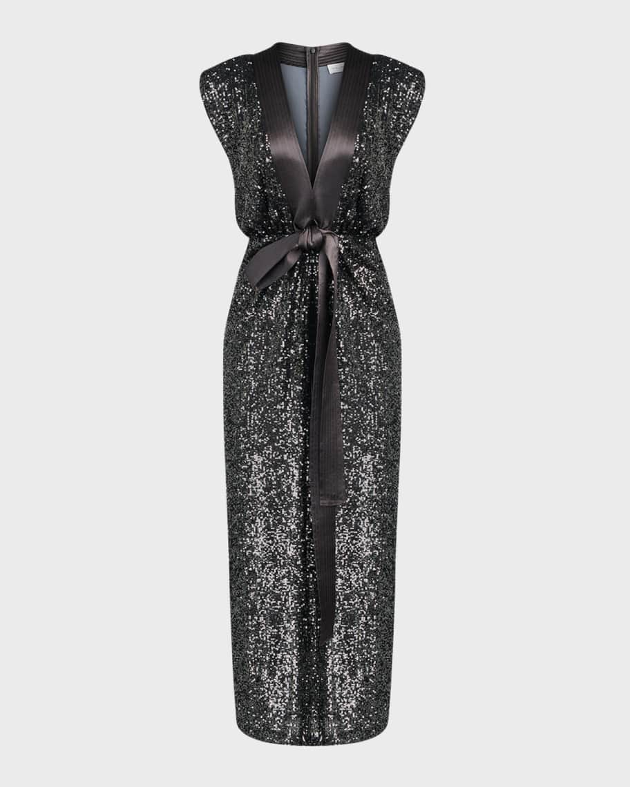 Image 2 of 5: Ranae Sequin Deep V-Neck Midi Dress