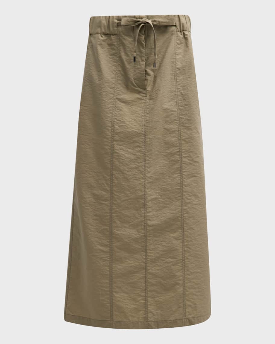 Image 2 of 6: Paneled Cotton Techno Poplin Pull-On Midi Skirt