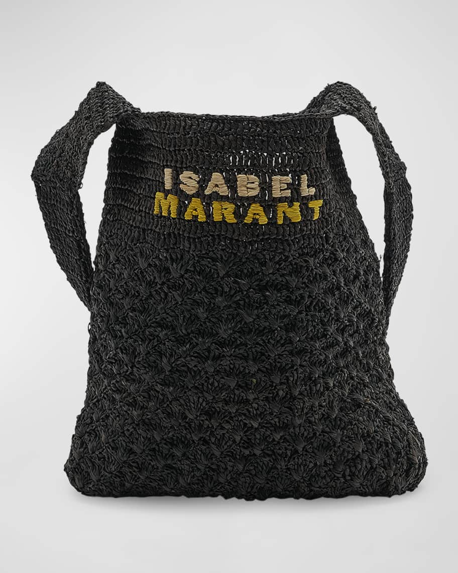 Isabel Marant Small Logo Raffia Shoulder Bag | Neiman Marcus