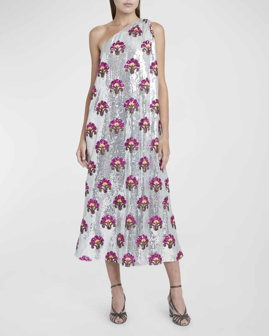 Image 2 of 6: Roy One-Shoulder Sequin Midi Dress