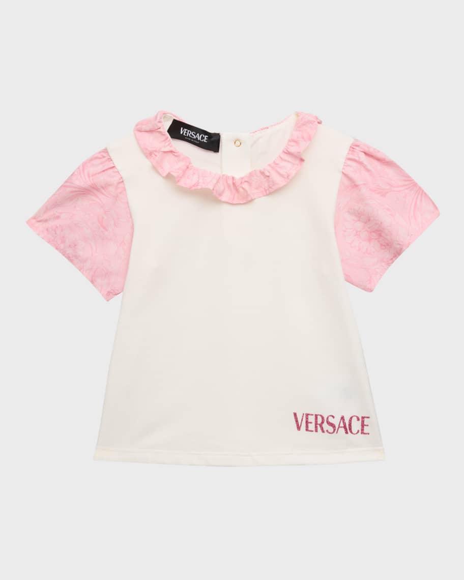 Image 1 of 3: Girl's Barocco-Print Poplin and Jersey T-Shirt, Size 6M-3