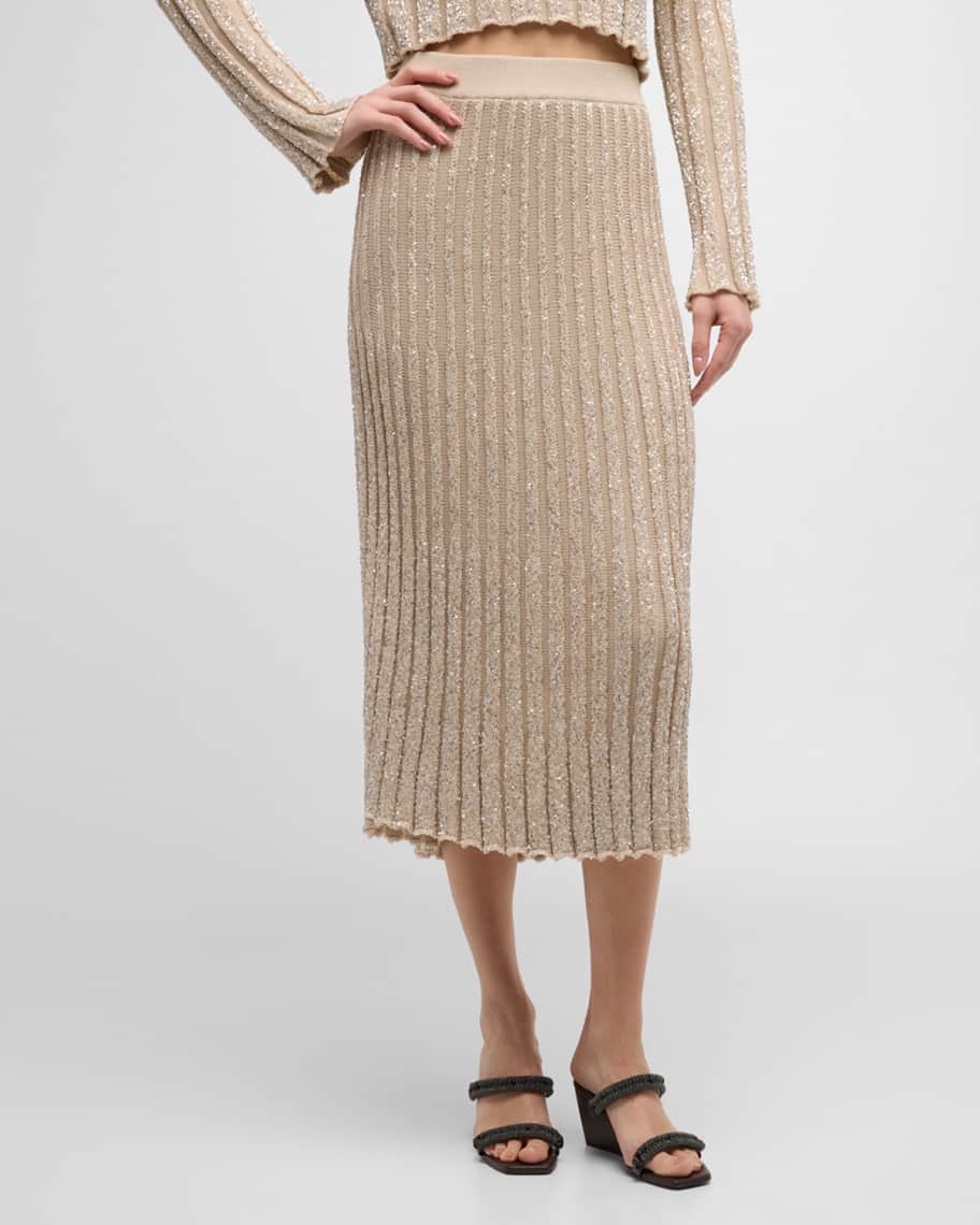 Image 2 of 6: Plissette Midi Skirt with Paillette Detail