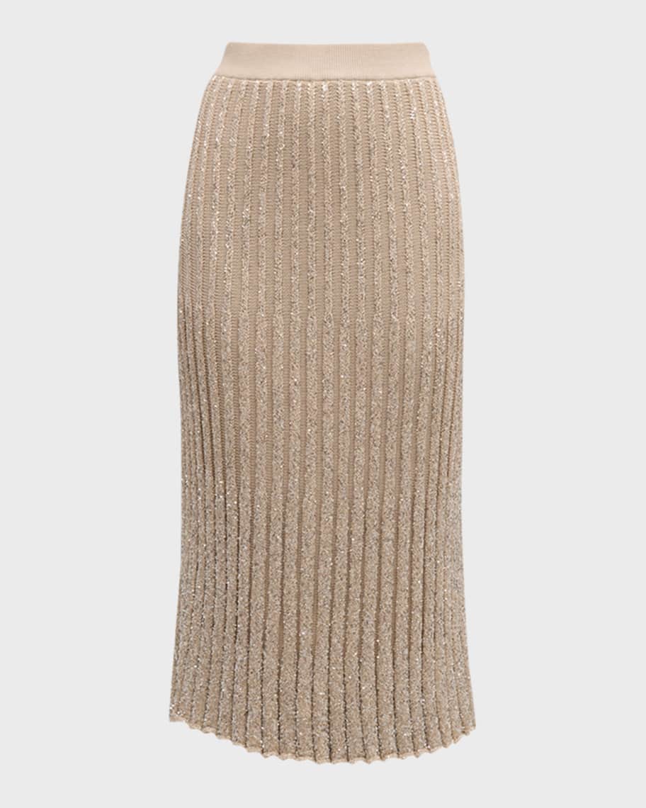 Image 1 of 6: Plissette Midi Skirt with Paillette Detail