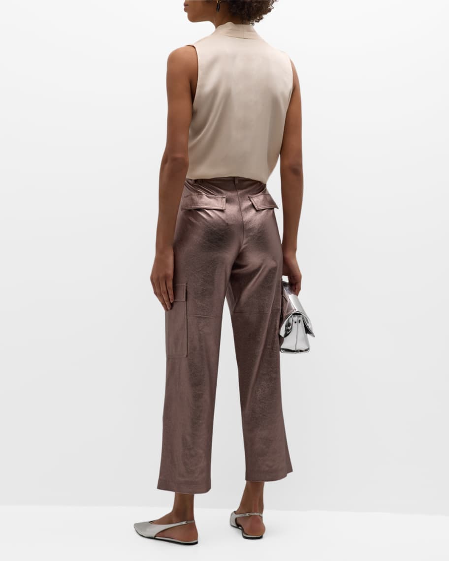 Image 3 of 6: Diana Cropped Straight-Leg Metallic Pants