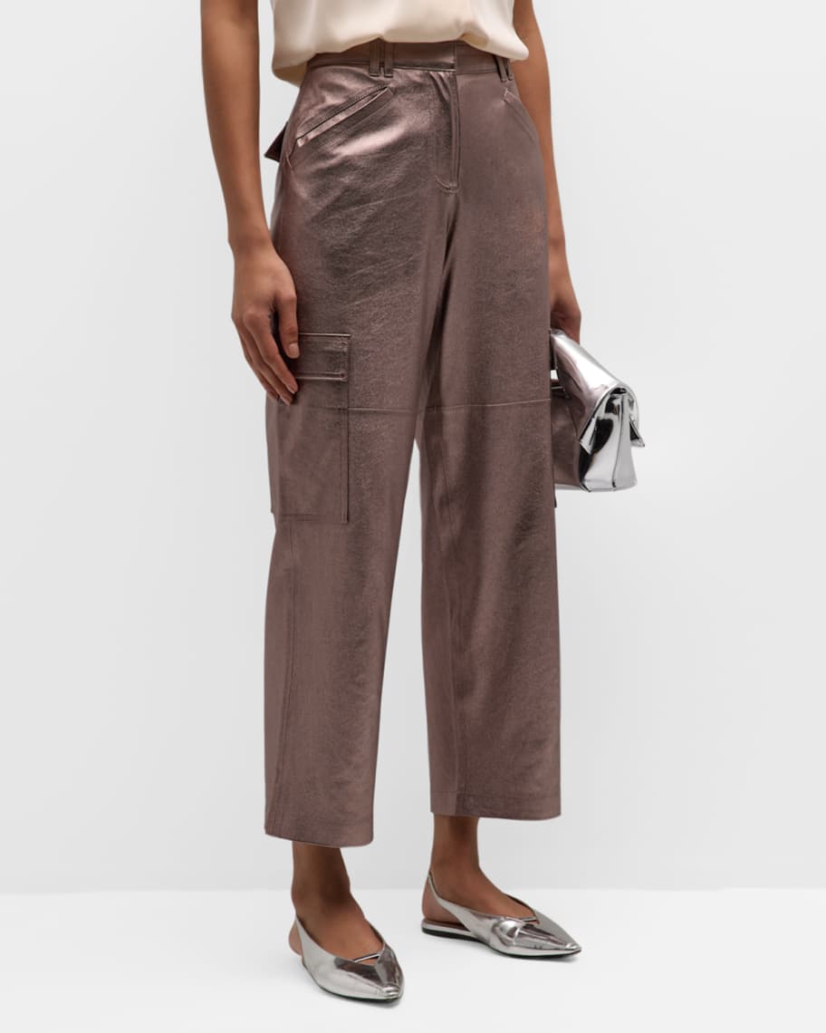 Image 1 of 6: Diana Cropped Straight-Leg Metallic Pants