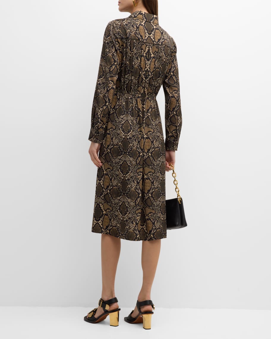Image 3 of 5: Marina Snakeskin-Print Tie-Waist Shirtdress
