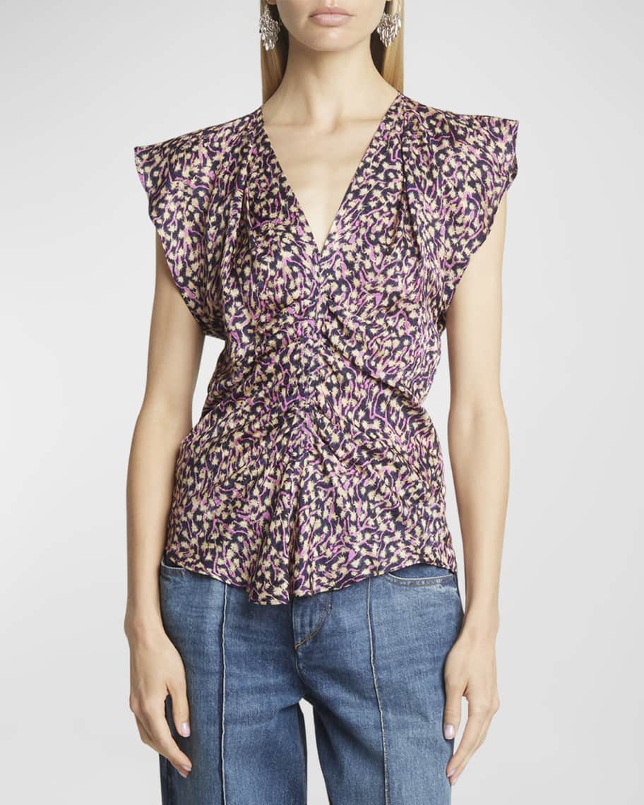 Image 1 of 6: Lonea Floral-Print Cap-Sleeve Blouse