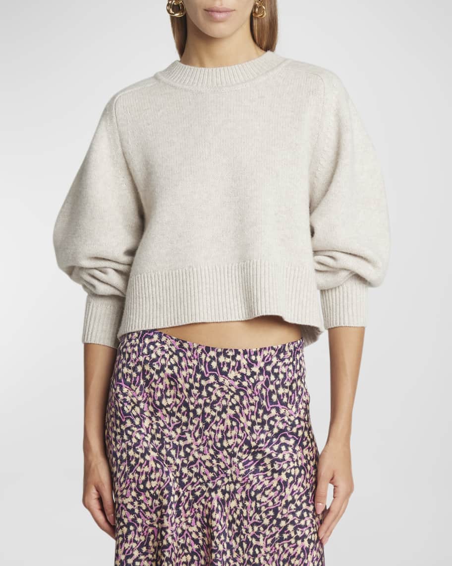 Isabel Marant Leandra Wool-Cashmere Crop Crewneck Sweater | Neiman Marcus