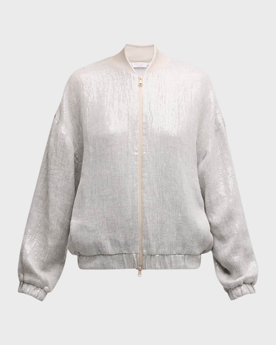 Brunello Cucinelli Kids bead-embellished leather bomber jacket - Neutrals