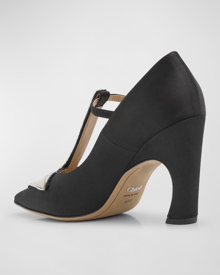 Image 3 of 6: Oli Satin Crystal T-Strap Pumps