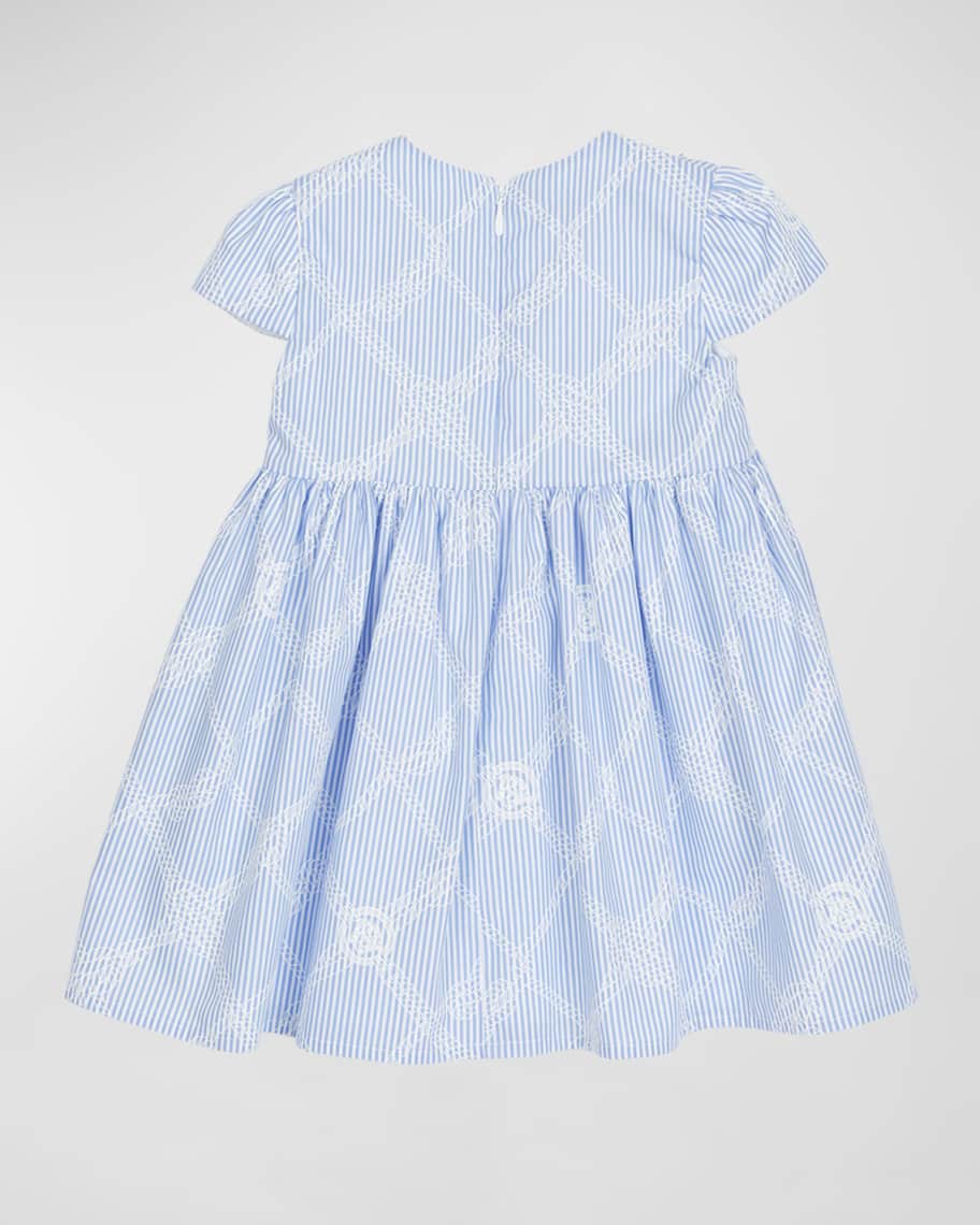 Image 3 of 3: Girl's Striped Poplin Dress with Marine Logo Embroidery, Size 18M-2