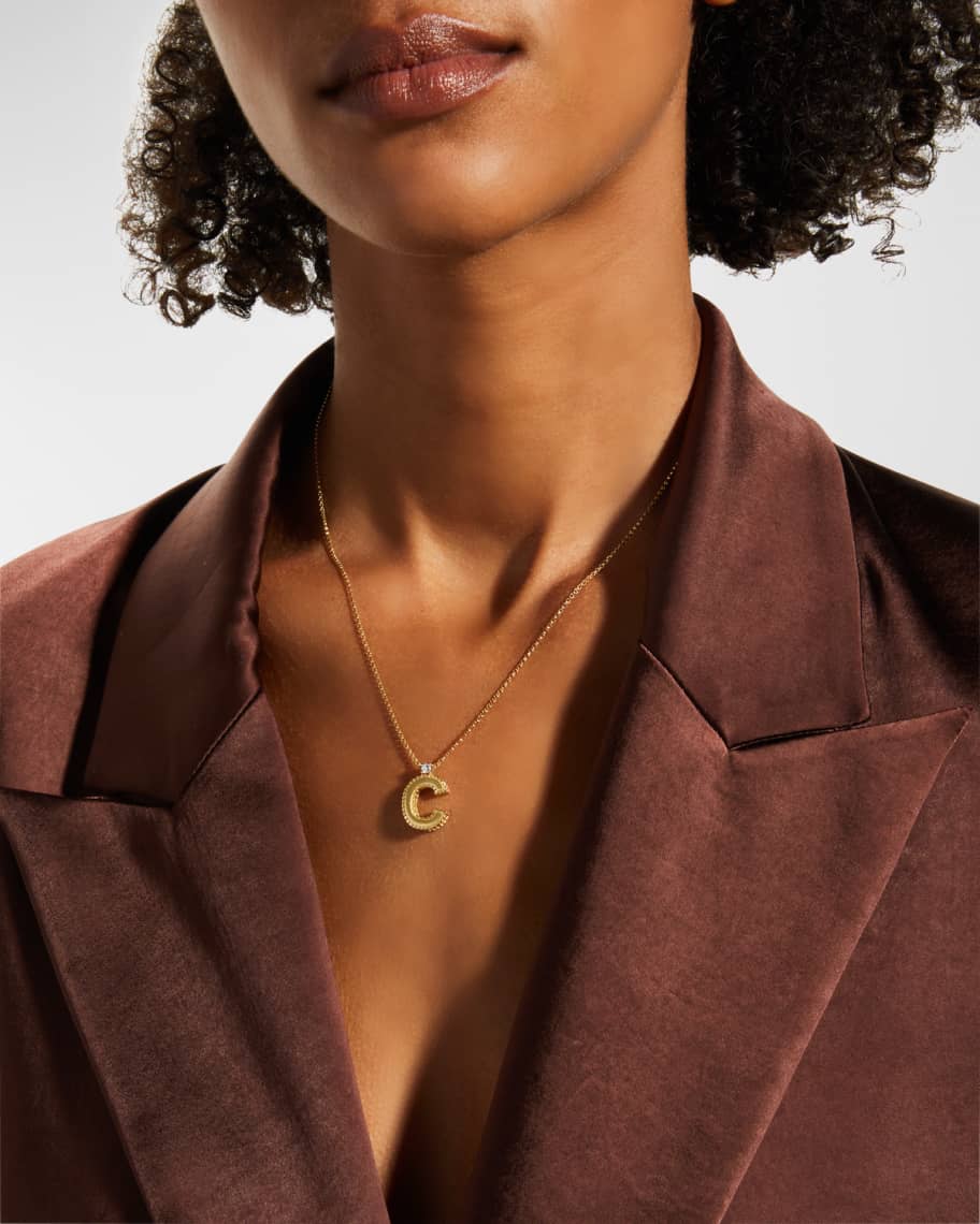 Image 2 of 5: Princess 18K Yellow Gold Diamond Initial Necklace, C