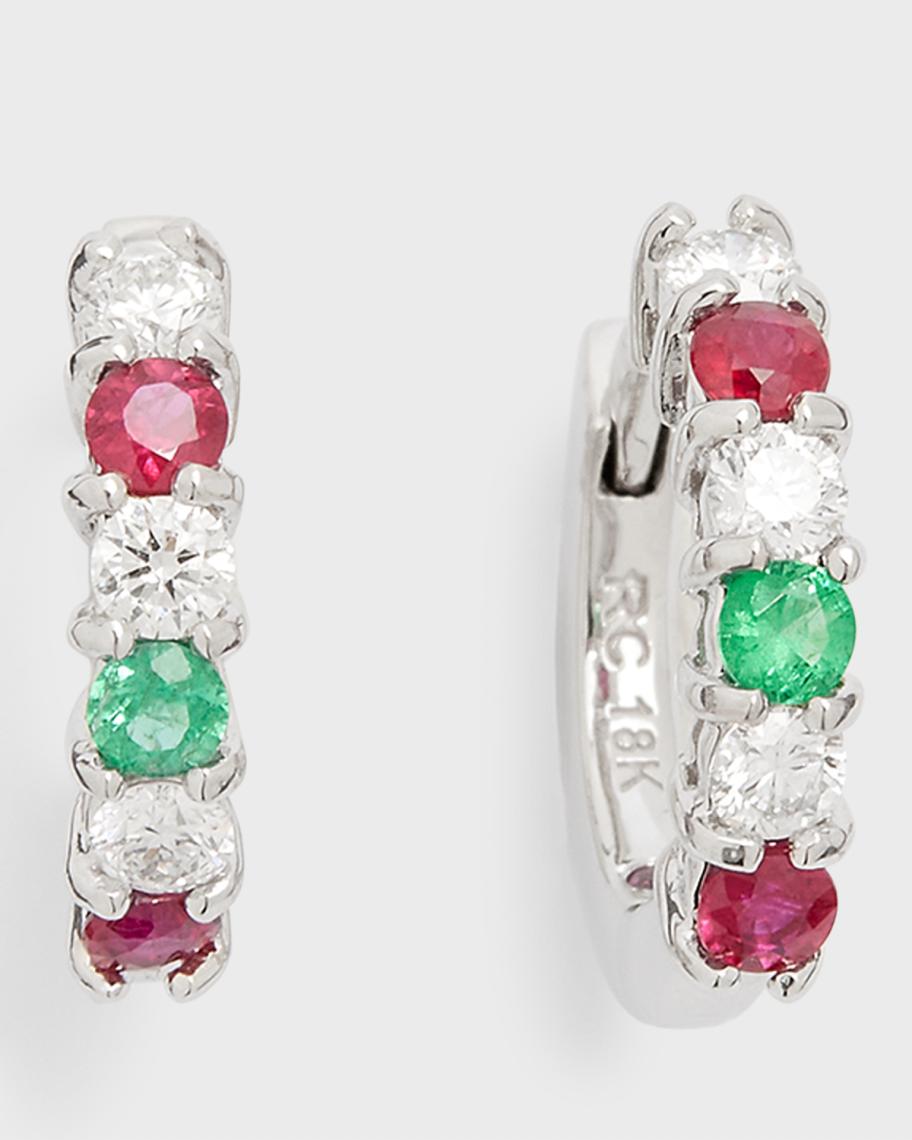 Roberto Coin 18K White Gold Diamond, Emerald and Ruby Hoop Earrings ...