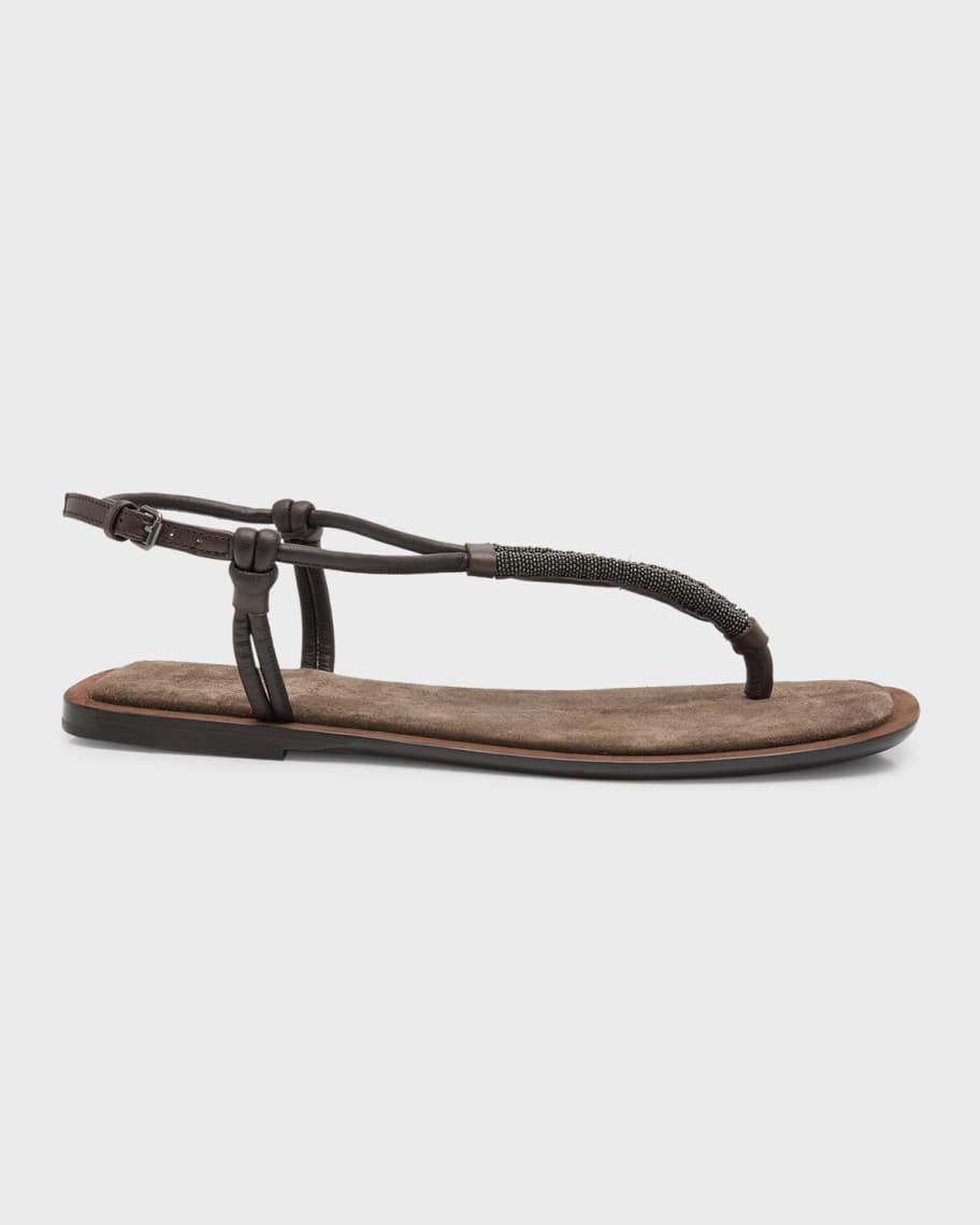 Brunello Cucinelli Monili Leather Thong Slingback Sandals