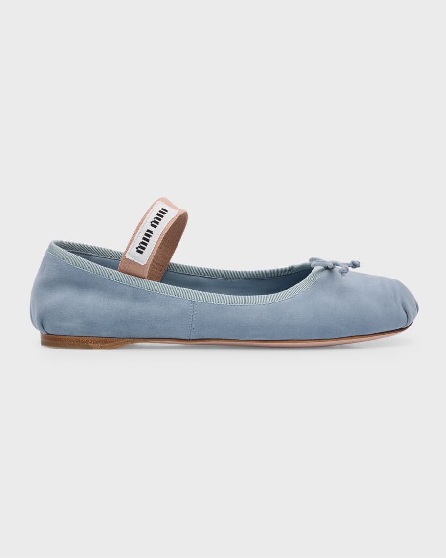 Miu Miu Suede Logo Ballerina Flats | Neiman Marcus