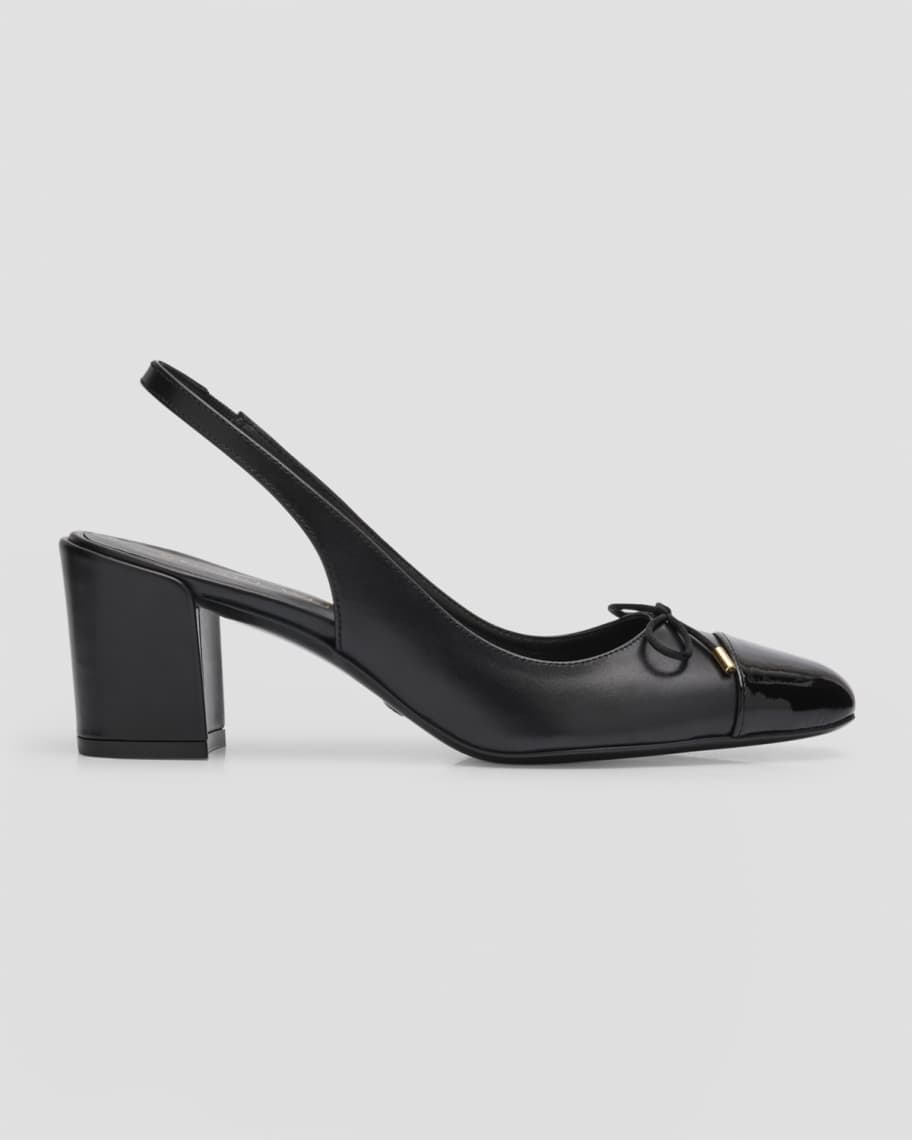 Image 1 of 5: Sleek Mixed Leather Bow Slingback Pumps