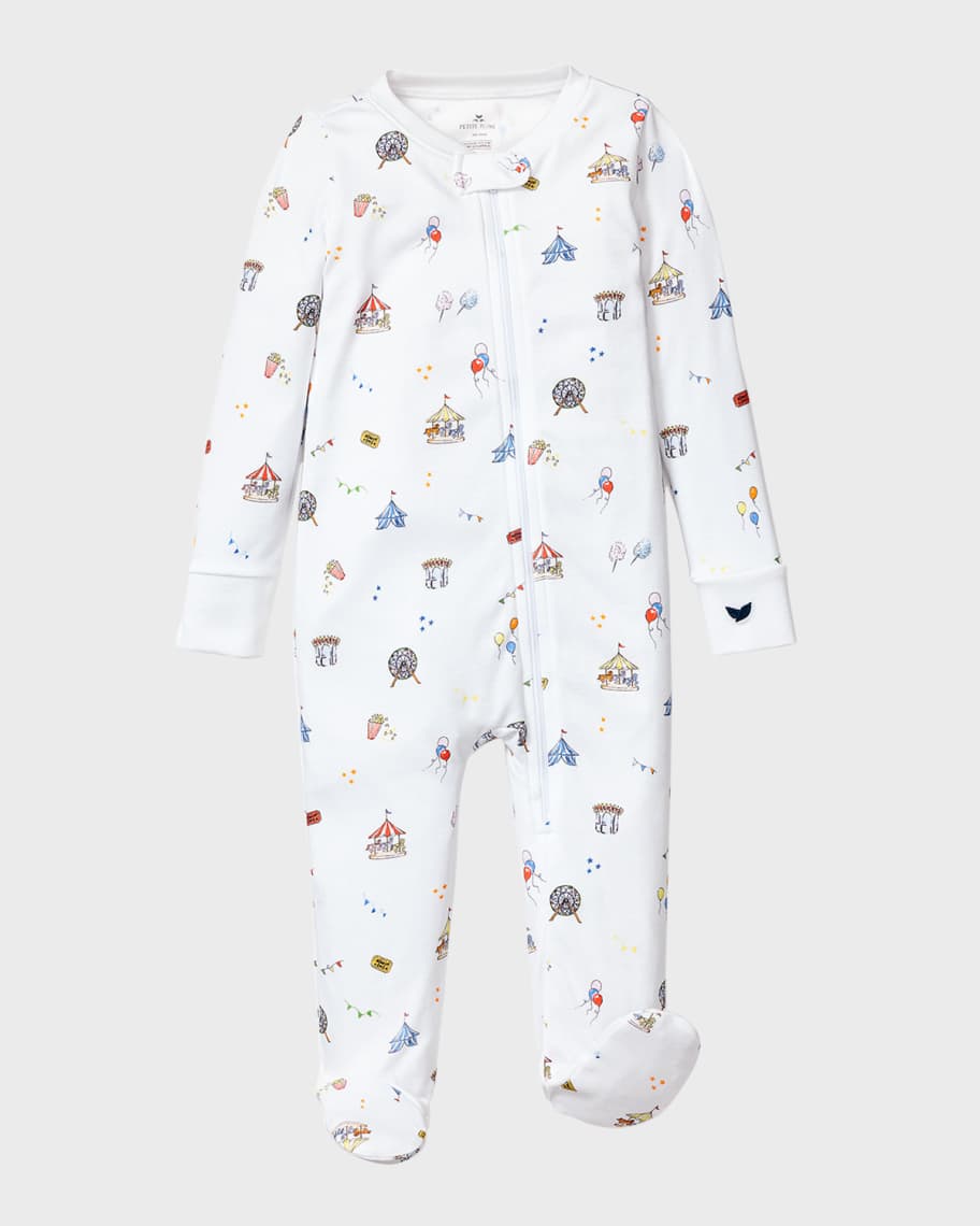 Geo Floral Printed Footie Set-Cream/Blue main image 1