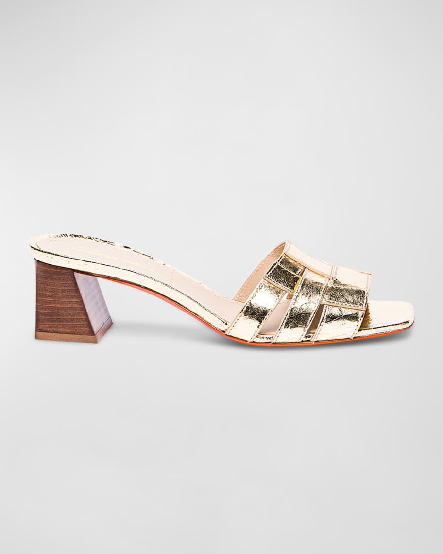 Santoni Venere Metallic Block-Heel Mule Sandals | Neiman Marcus