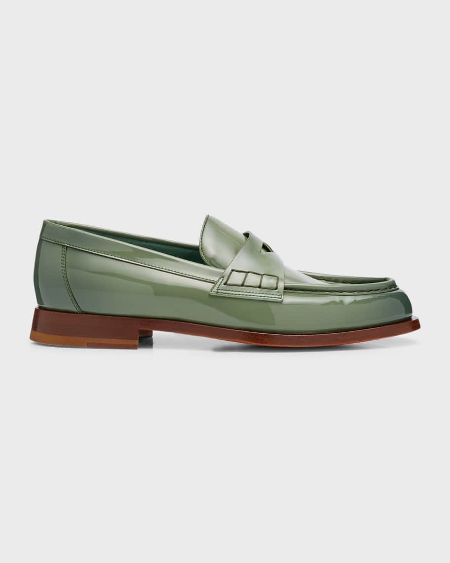 Women’s Pearl-Embellished Patent Penny Loafers – Chunky Round Toe Slip-On Shoes with Glitter Detail & PVC Sole, Mesh Lined, All-Season Fashion Footwear