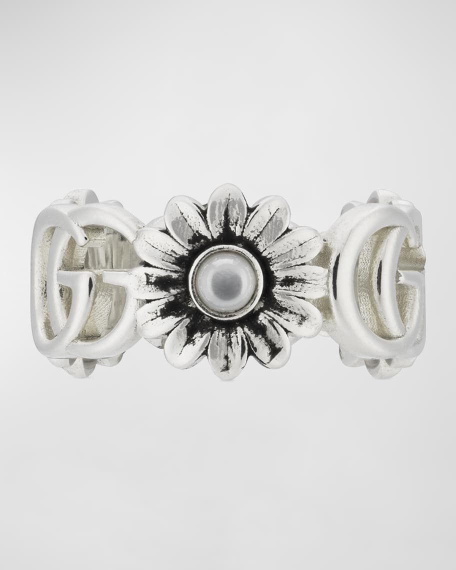 Gucci GG Marmont 10mm Sterling Silver Pearl Flower Ring