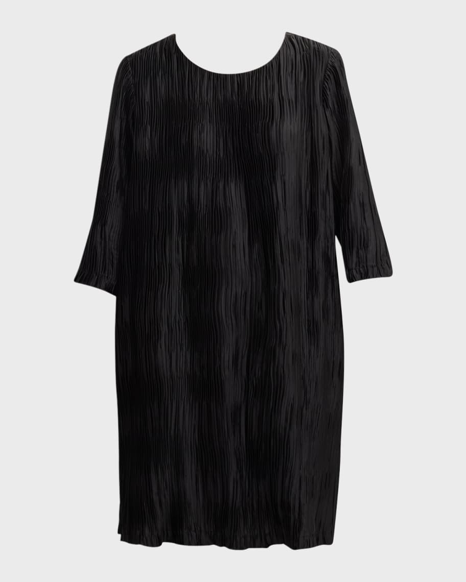 Caroline Rose Crinkled 3/4-Sleeve Knee-Length Shift Dress | Neiman