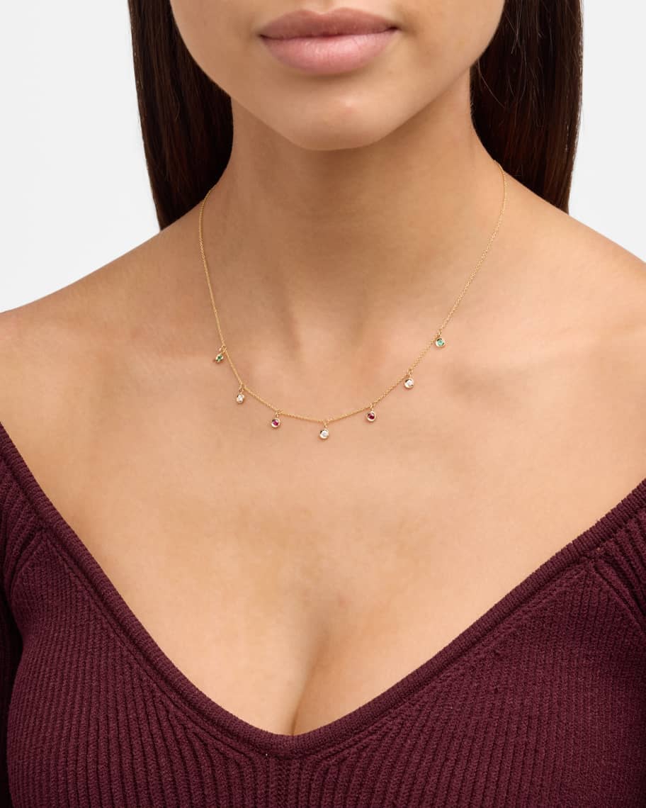 Image 2 of 5: 18K Yellow Gold Ruby, Emerald and Diamond 7 Dangle Necklace