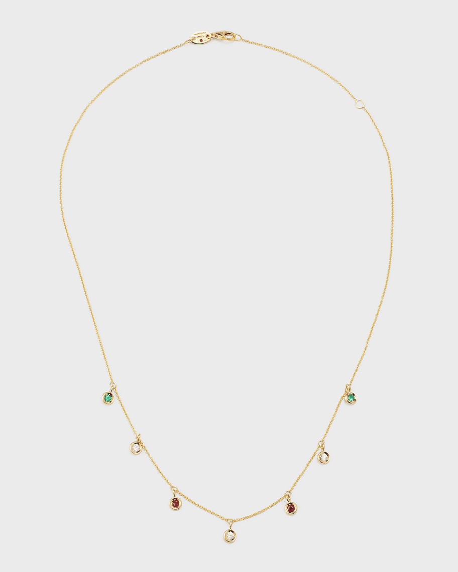 Image 1 of 5: 18K Yellow Gold Ruby, Emerald and Diamond 7 Dangle Necklace