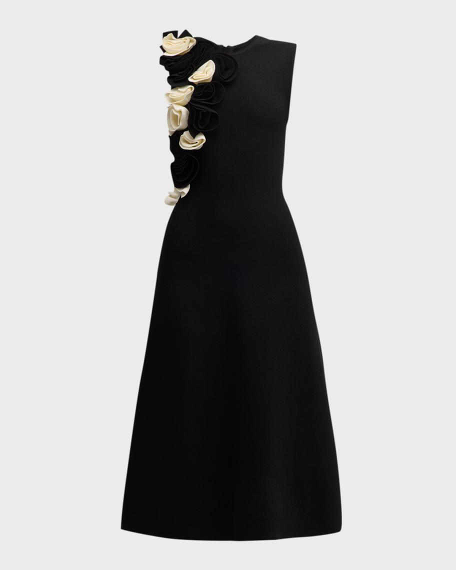 Lela Rose Colorblock Flower-Applique Sleeveless Rib Midi Dress | Neiman ...