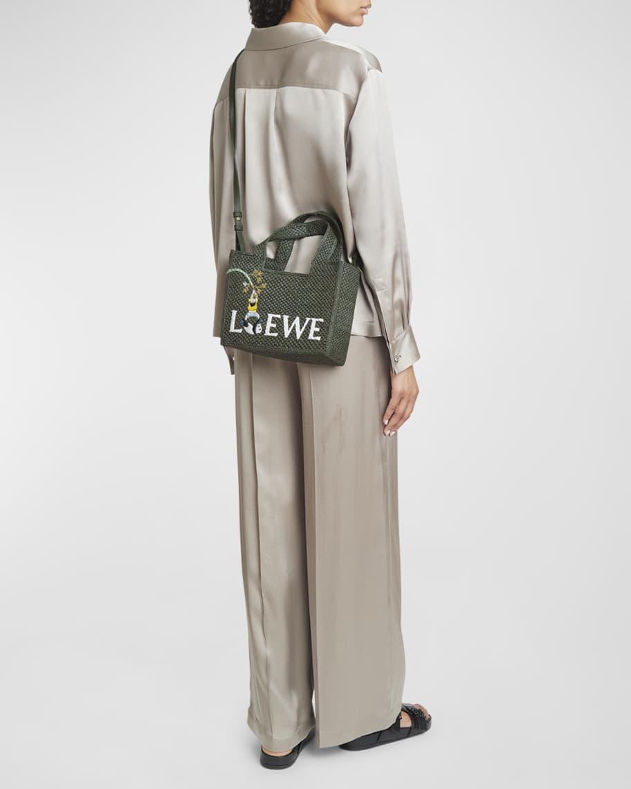 Image 2 of 6: Font Small Tote Bag in Raffia with Pandas