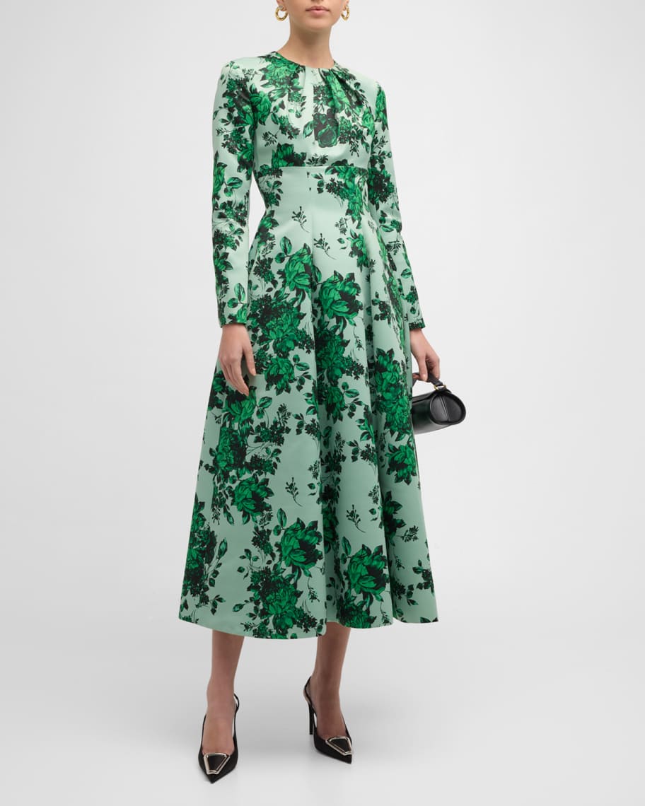 Emilia Wickstead Brita Floral-Print Long-Sleeve Fit-&-Flare Midi Dress ...