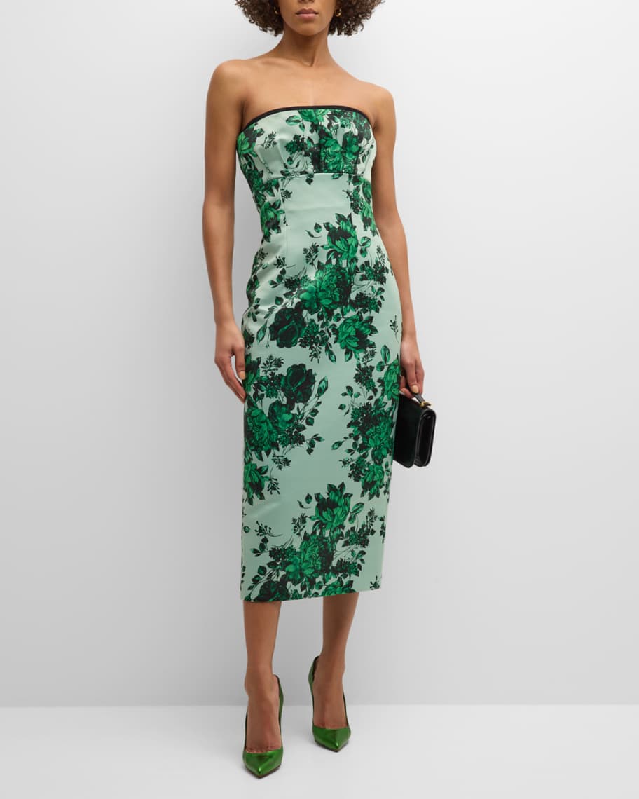 Emilia Wickstead Adalina Strapless Floral Empire-Waist Sheath Midi