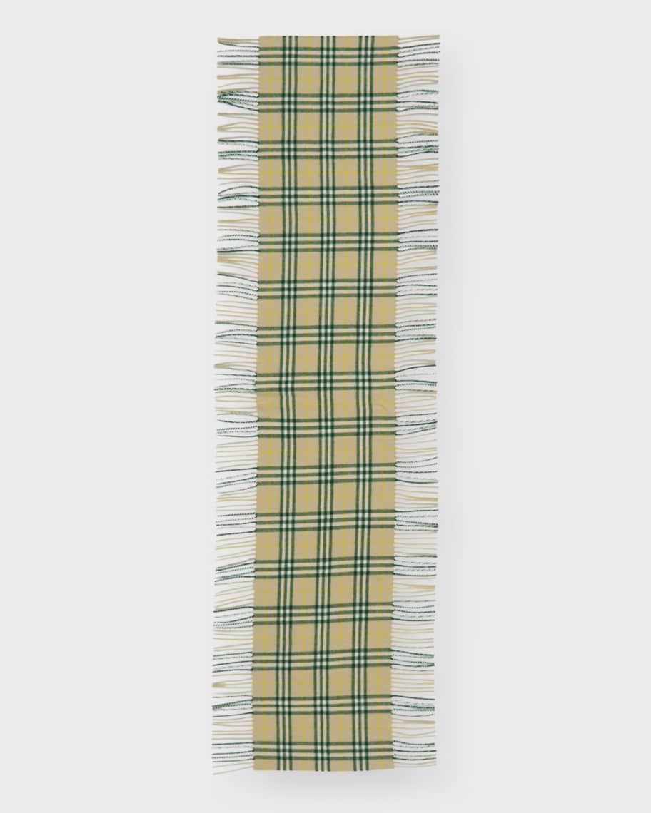 Image 2 of 4: Green Washed Vintage Check Cashmere Fringe Scarf