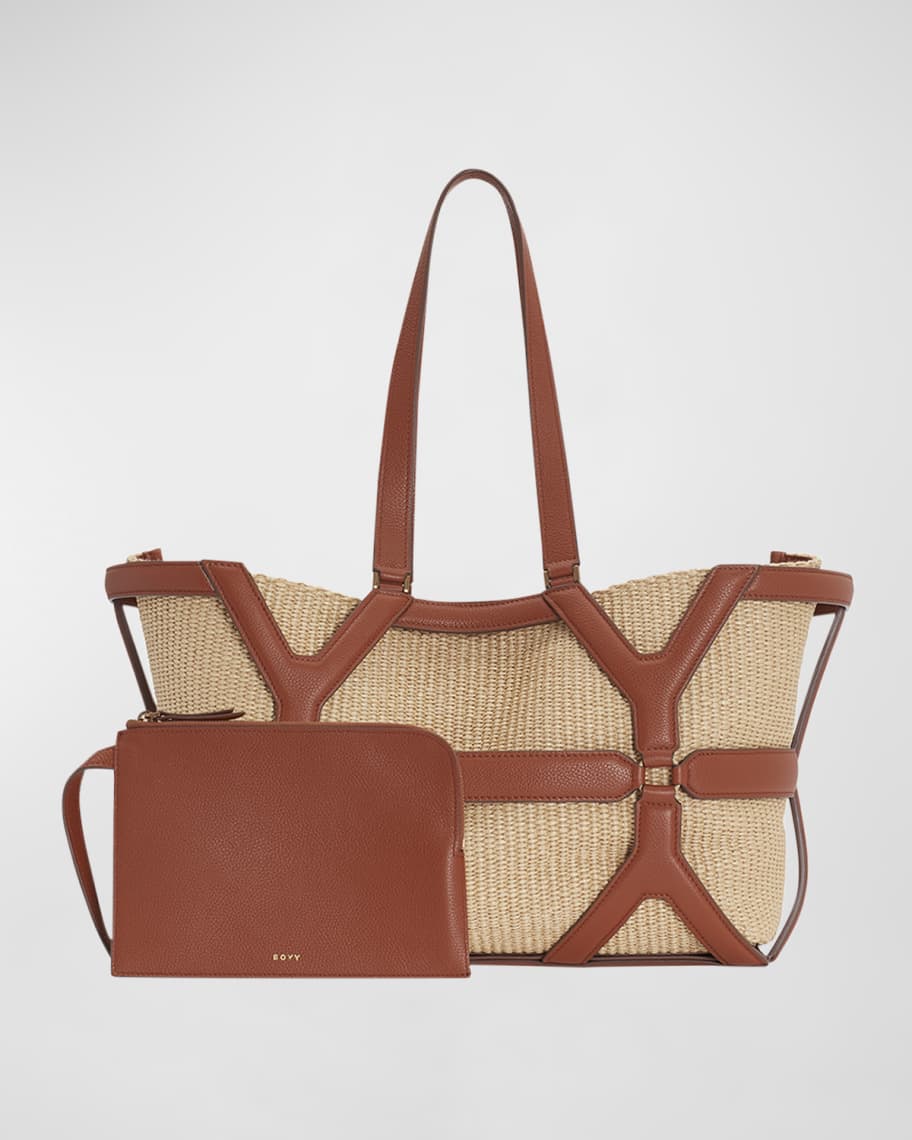 Image 2 of 2: Harness Leather & Raffia Shoulder Bag
