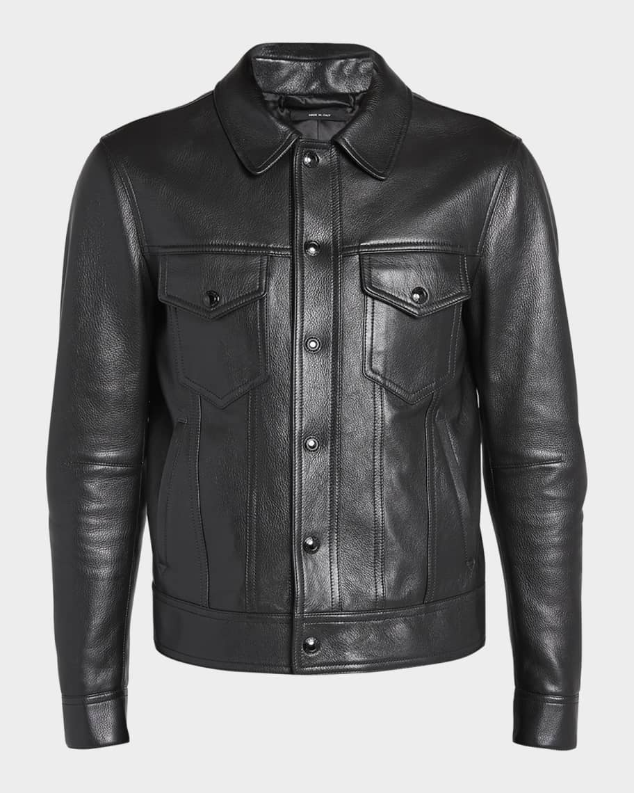 TOM FORD Men's Grained Leather Blouson Jacket | Neiman Marcus