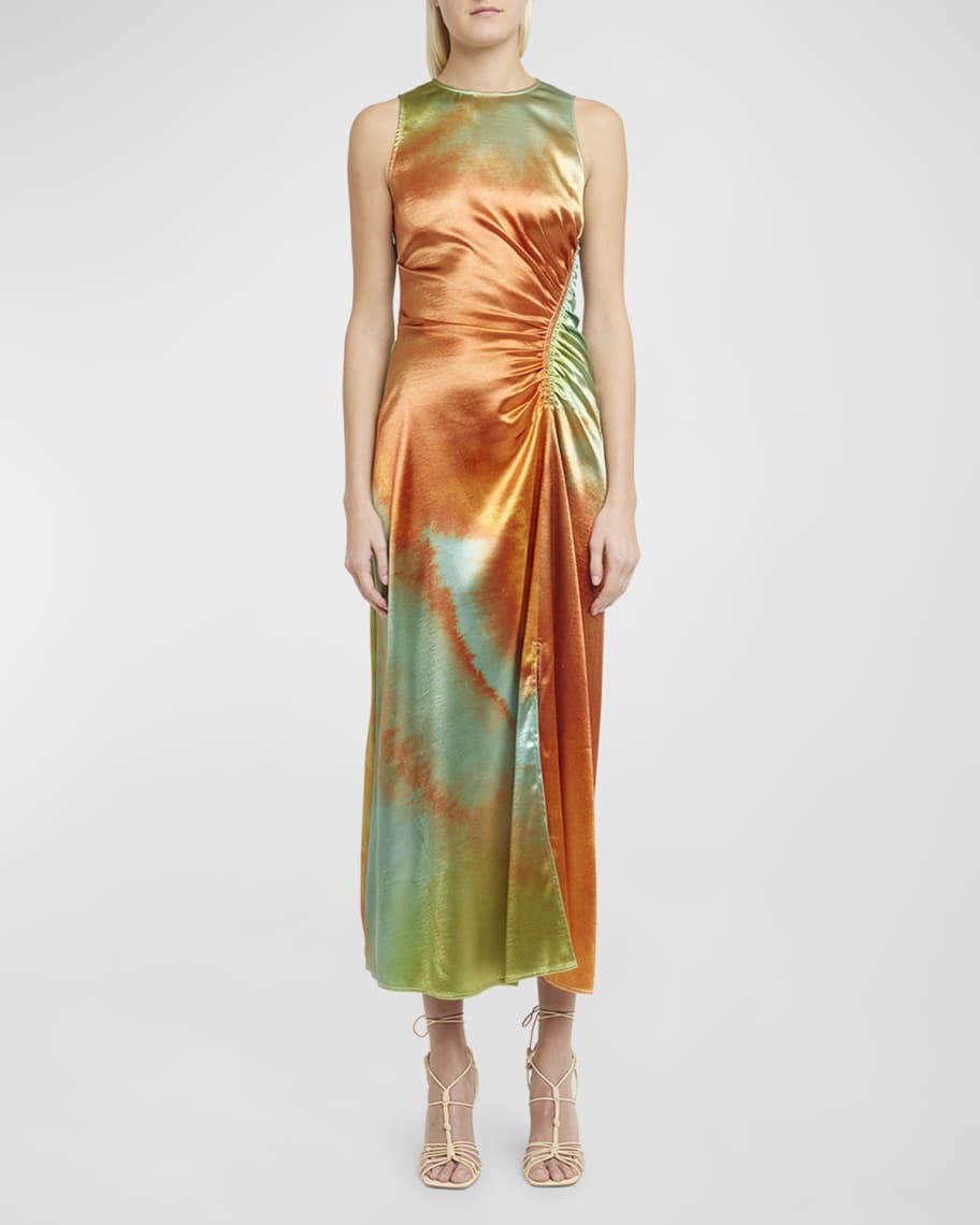 Image 2 of 6: Cordelia Sleeveless Gathered Satin Midi Dress