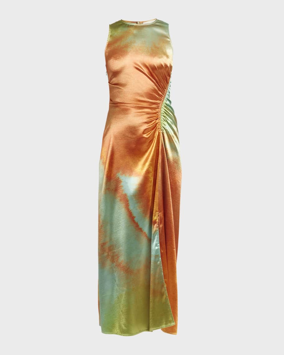 Image 1 of 6: Cordelia Sleeveless Gathered Satin Midi Dress