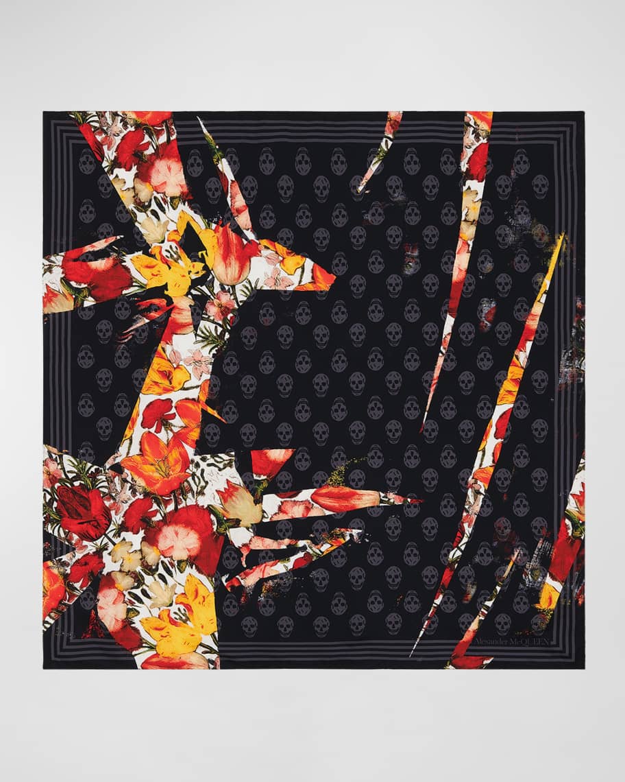 Image 3 of 5: Dutch Flora Biker Silk Square Scarf