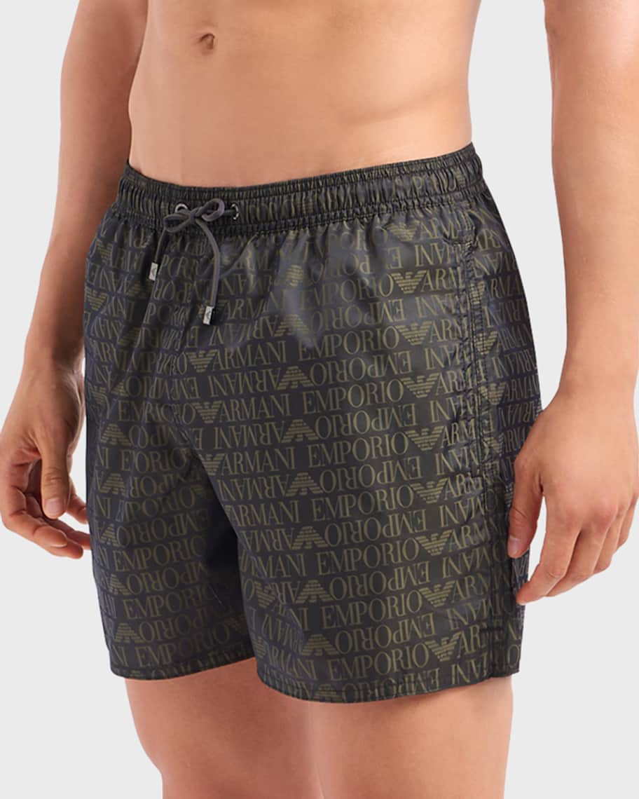 Emporio Armani Men's Logo-Print Swim Shorts | Neiman Marcus