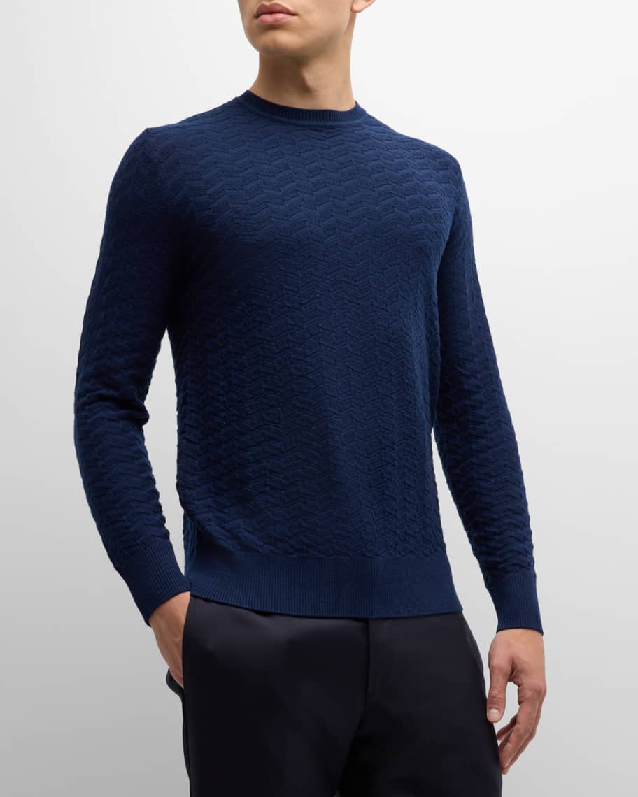 Emporio Armani Men's Wool Geometric Knit Crewneck Sweater | Neiman