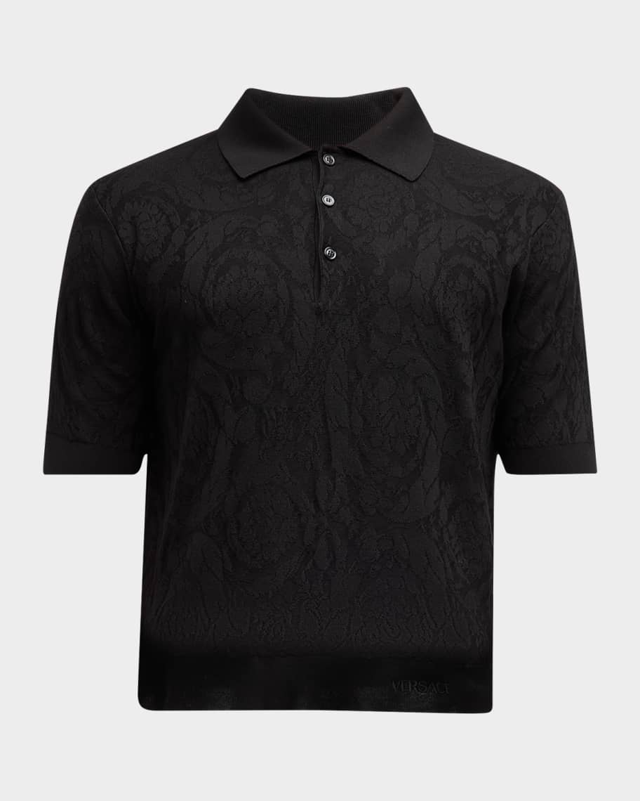 Tシャツ・カットソー VERSACE FW24 'Barocco' polo shirt (10158081A11072 1B000) Embroidered Barocco Leaf Polo Shirt | VERSACE US