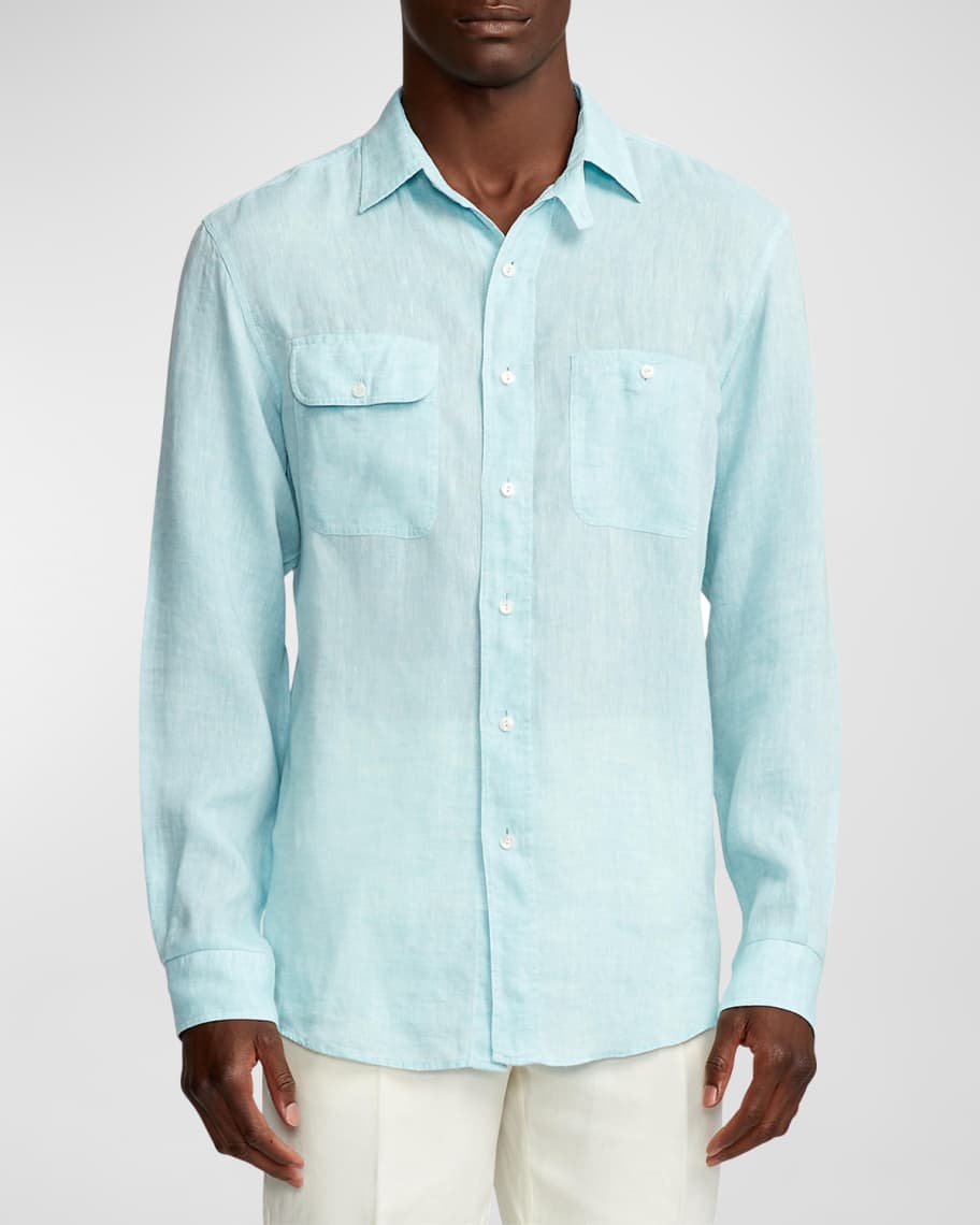 Image 2 of 6: Men's Cassis Linen Chambray Shirt