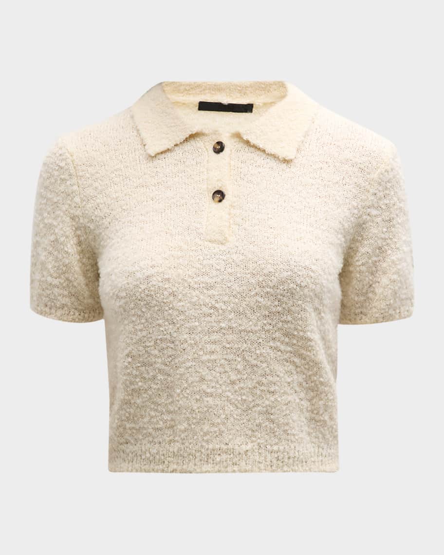 ATM Anthony Thomas Melillo Wool-Blend Boucle Short-Sleeve Polo Sweater | Neiman Marcus