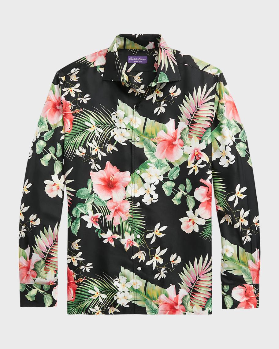 Ralph Lauren Purple Label Men's Botanical-Print Silk Twill Shirt