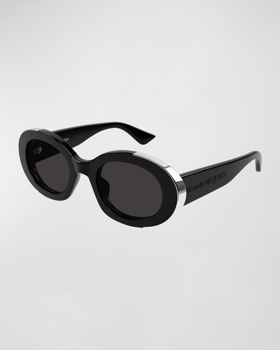 McQueen Silver Embellished Acetate Oval Sunglasses | Neiman