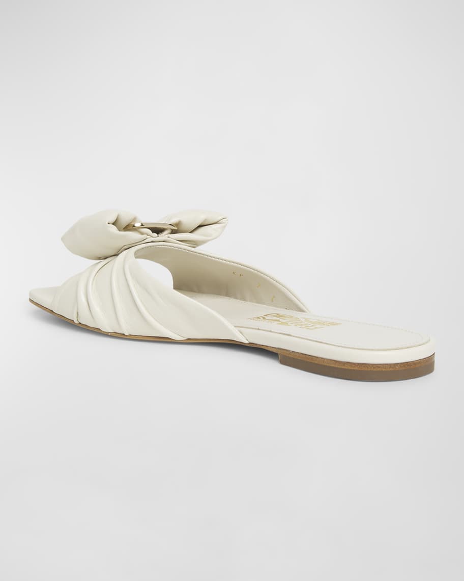 Image 2 of 5: Lylas Leather Bow Open-Toe Slippers