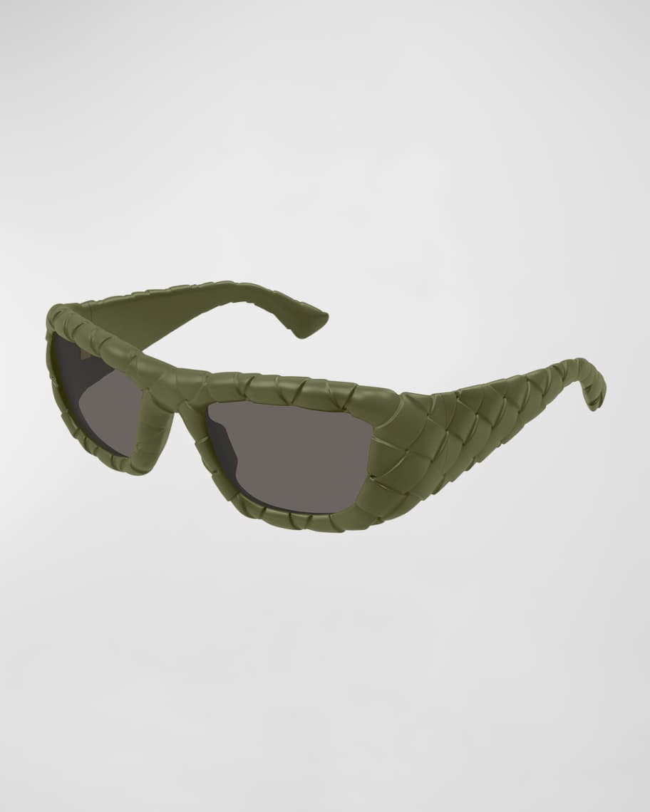 Bottega Veneta Woven Plastic Rectangle Sunglasses | Neiman Marcus