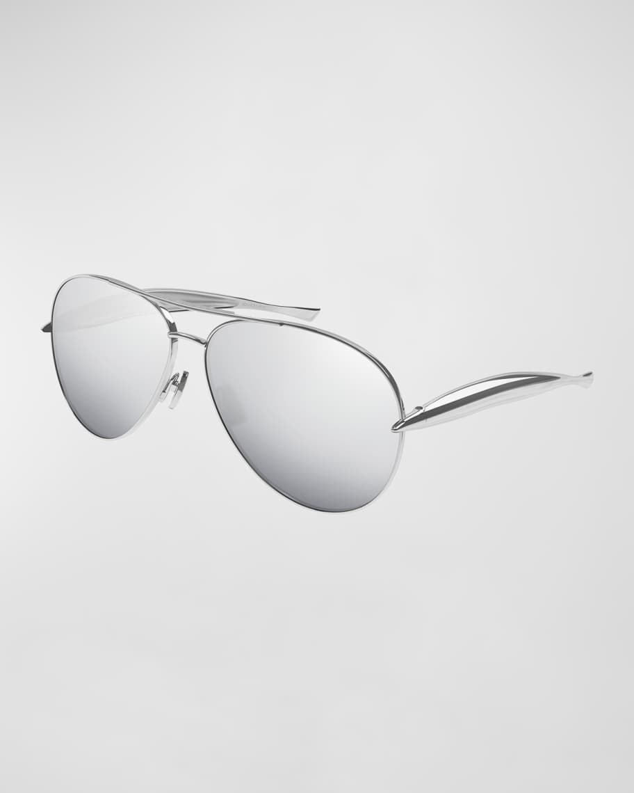 Image 1 of 3: Curved Metal Aviator Sunglasses