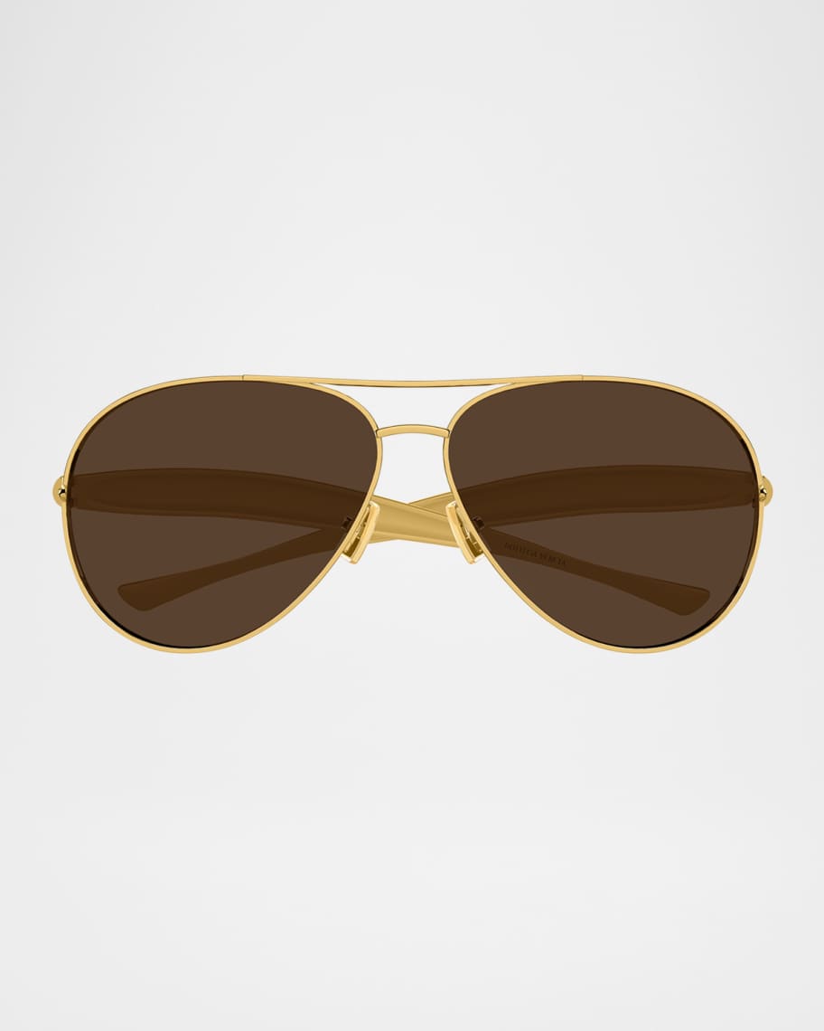 Bottega Veneta Curved Metal Aviator Sunglasses | Neiman Marcus