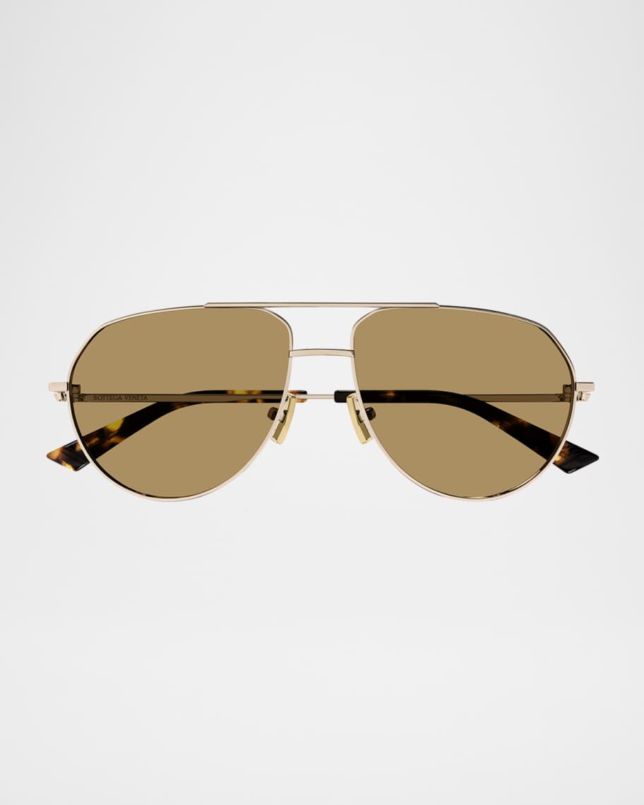 Bottega Veneta Men's Double-Bridge Metal Aviator Sunglasses