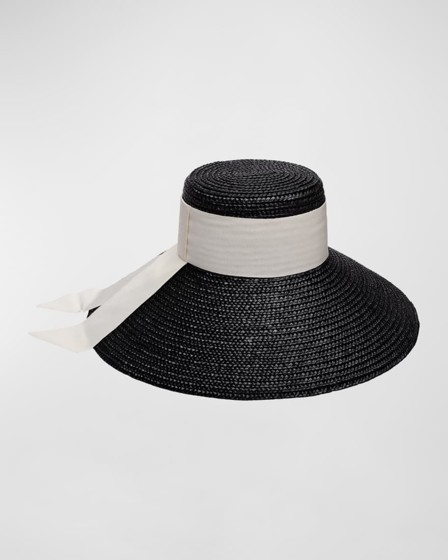 Eugenia Kim Mirabel Straw Large-Brim Hat With Scarf | Neiman Marcus